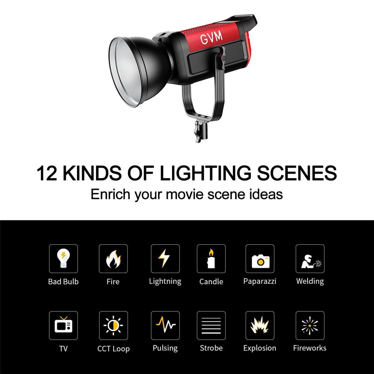 GVM Pro SD300B 300W Bi-Color LED Video COB Spotlight Kit with Lantern Softbox and Light Stand
