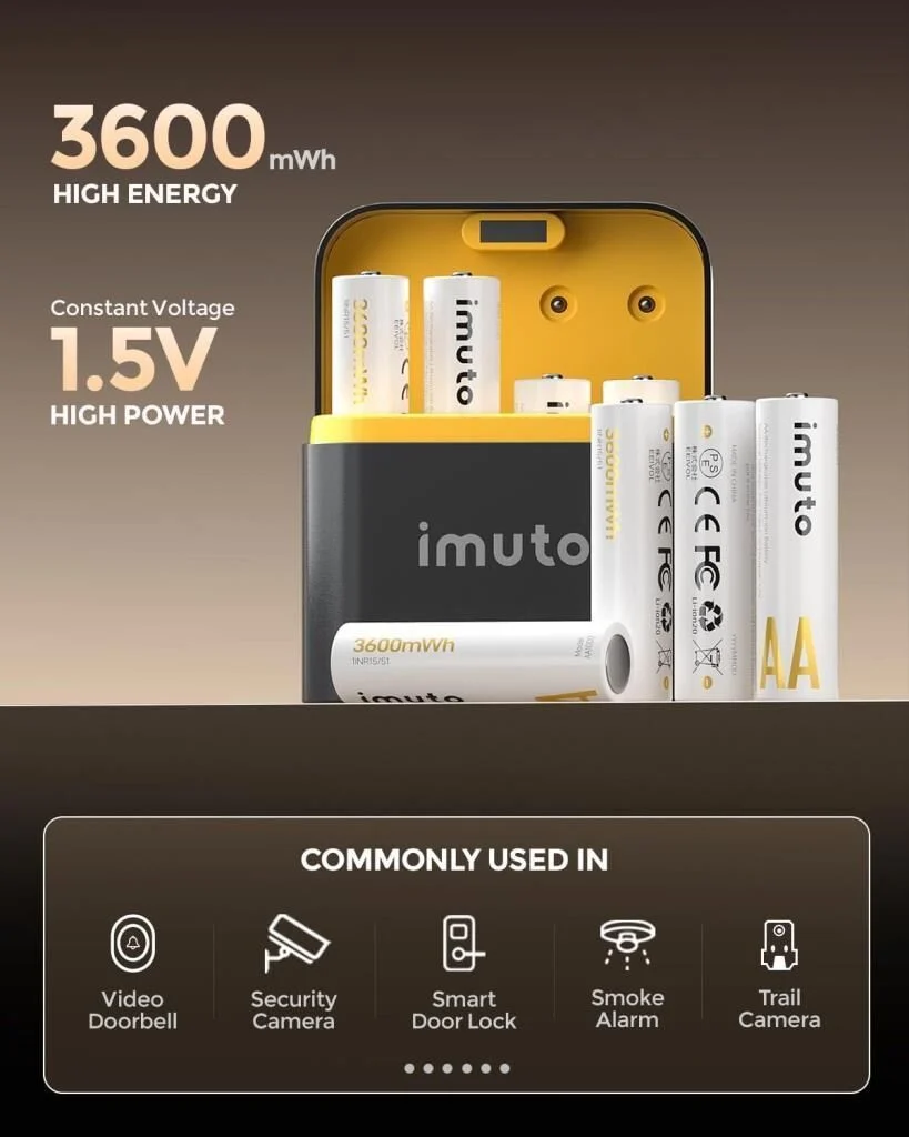 Imuto 3600 mWh AA Lityum Şarjlı Pil Seti (8'li) + 8 Yuvalı Şarj Ünitesi