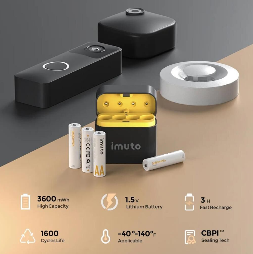 Imuto 3600mWh AA Şarj Edilebilir Lityum Pil Seti (4'lü) Hızlı Şarj Cihazı