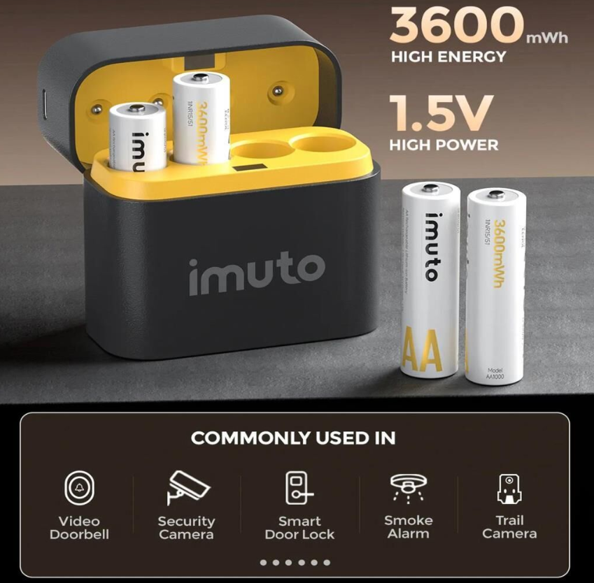 Imuto 3600mWh AA Şarj Edilebilir Lityum Pil Seti (4'lü) Hızlı Şarj Cihazı