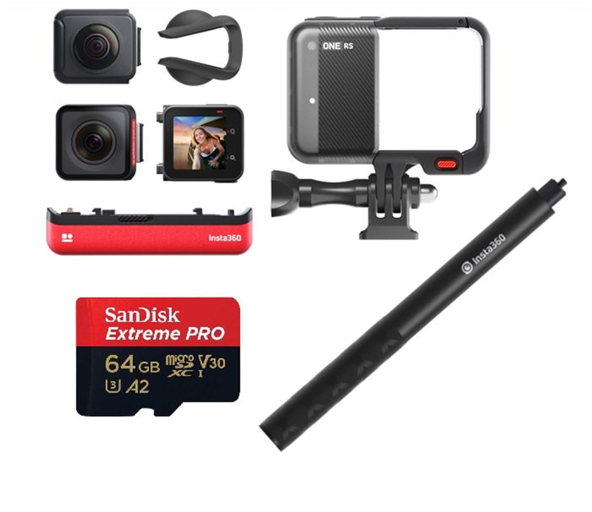 Insta360 ONE RS Twin Edition + Invisible Stick + 64GB Hafıza Kartı