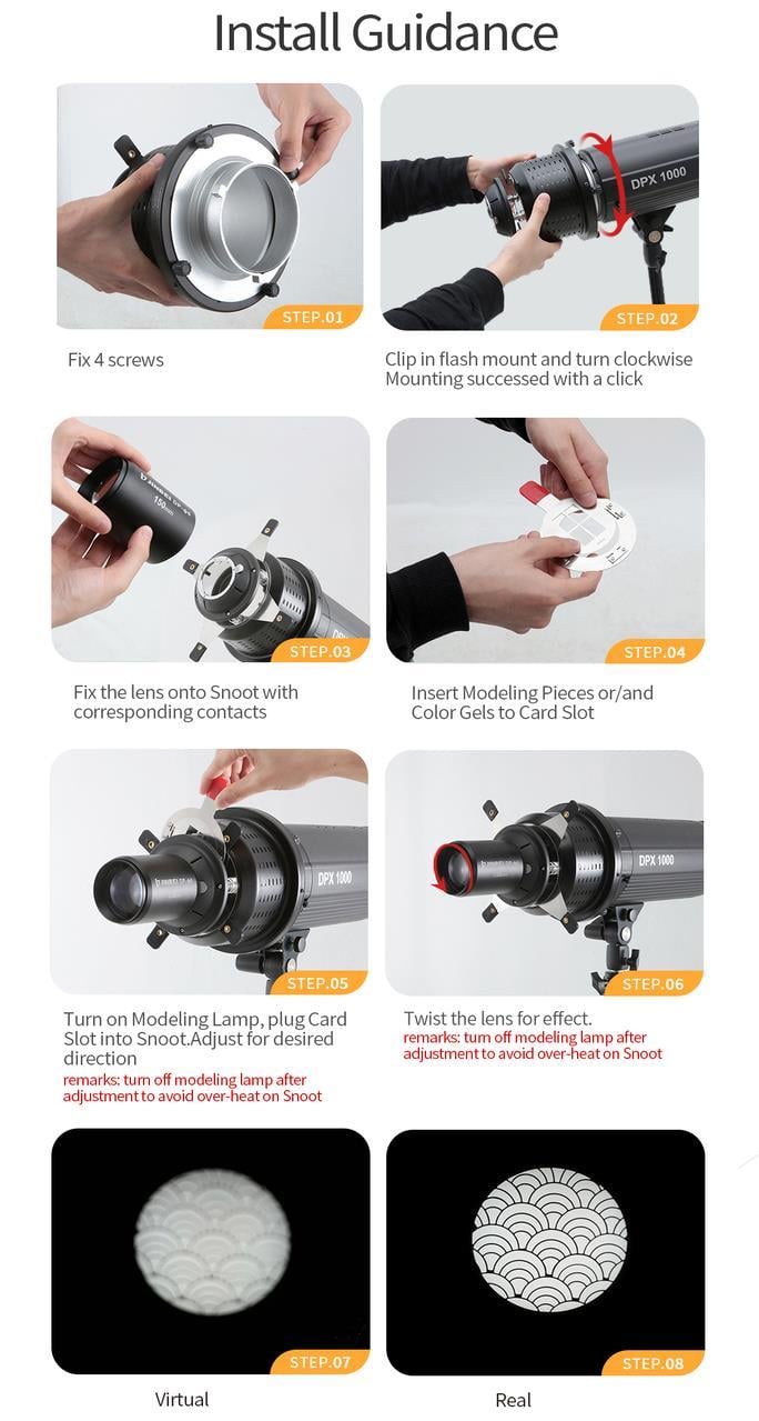 JINBEI  DP-Ø6 Focus Optik Snoot 150mm Lens ve Renkli Jellerle