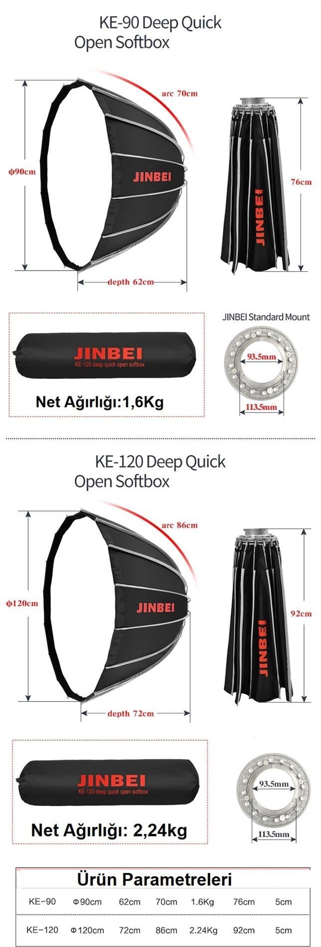 JINBEI KE-90 Deep  Hızlı Açılan Softbox