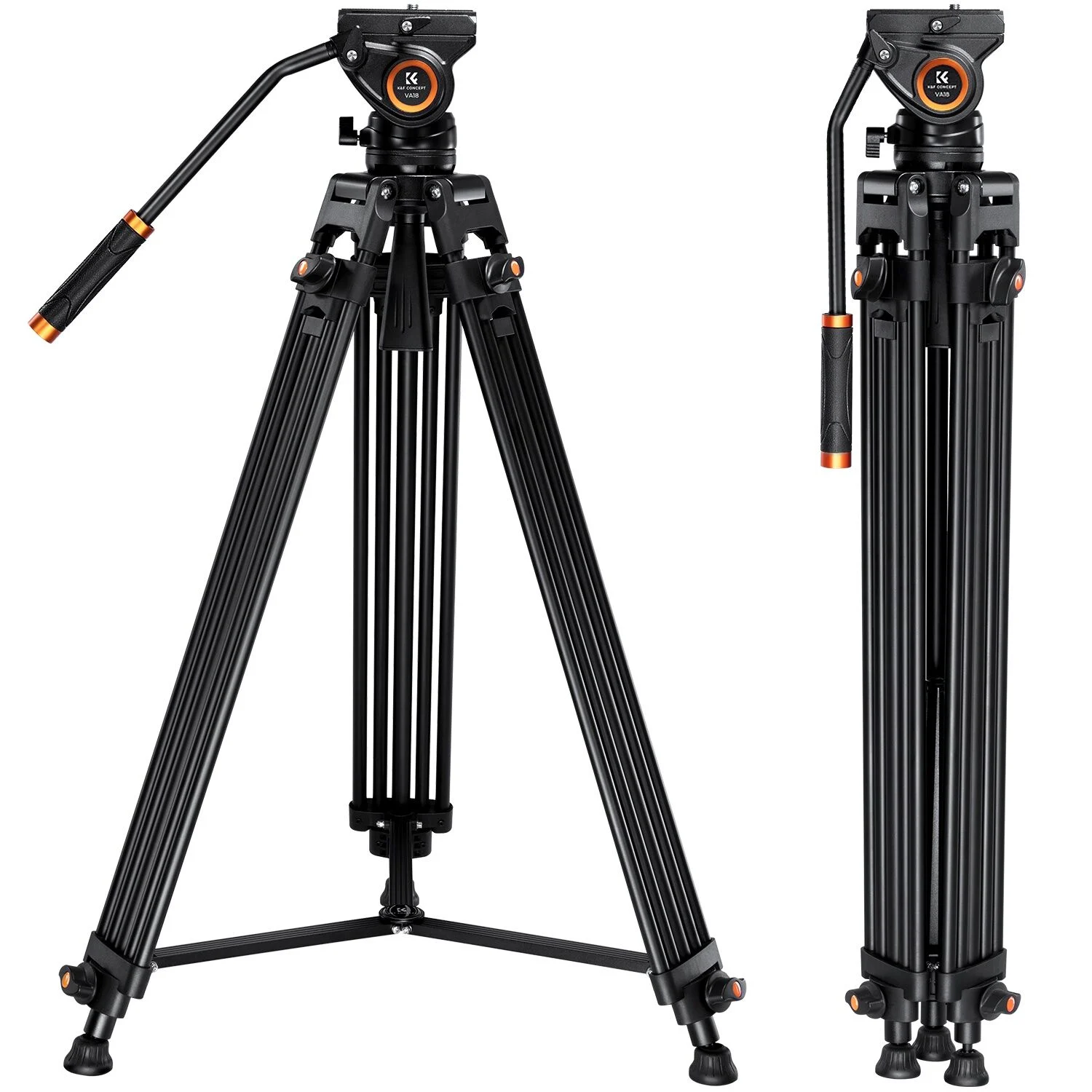 K&F Concept 183cm Profesyonel Ağır Hizmet Video Tripodu, Hidrolik Fluid Kafa (8kg Taşıma) (VA18+VH081)