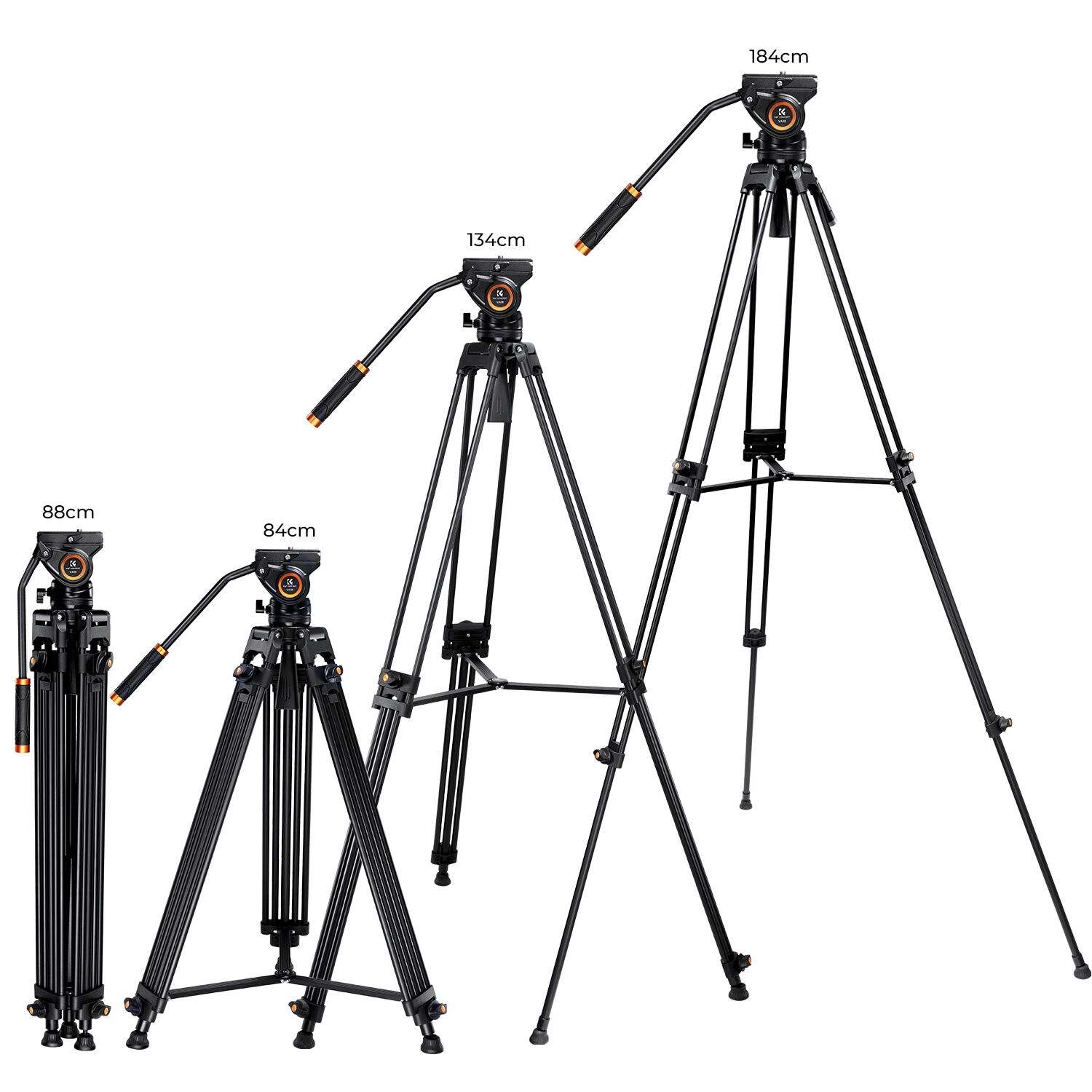 K&F Concept 183cm Profesyonel Ağır Hizmet Video Tripodu, Hidrolik Fluid Kafa (8kg Taşıma) (VA18+VH081)
