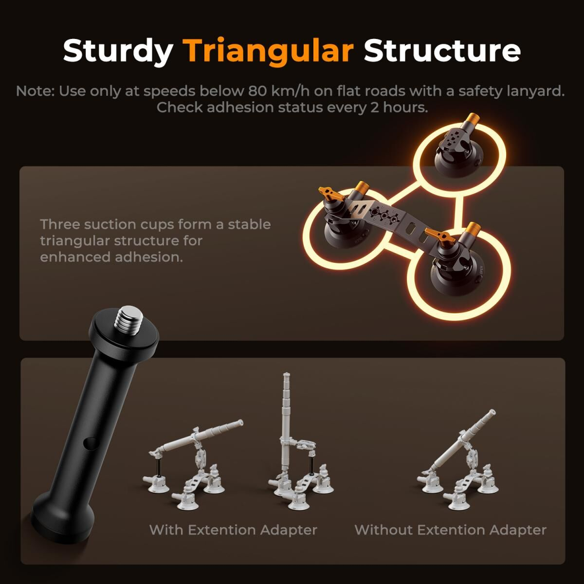 K&F Concept 3 in 1 Suction Cup Mount Kit + Extension Pole