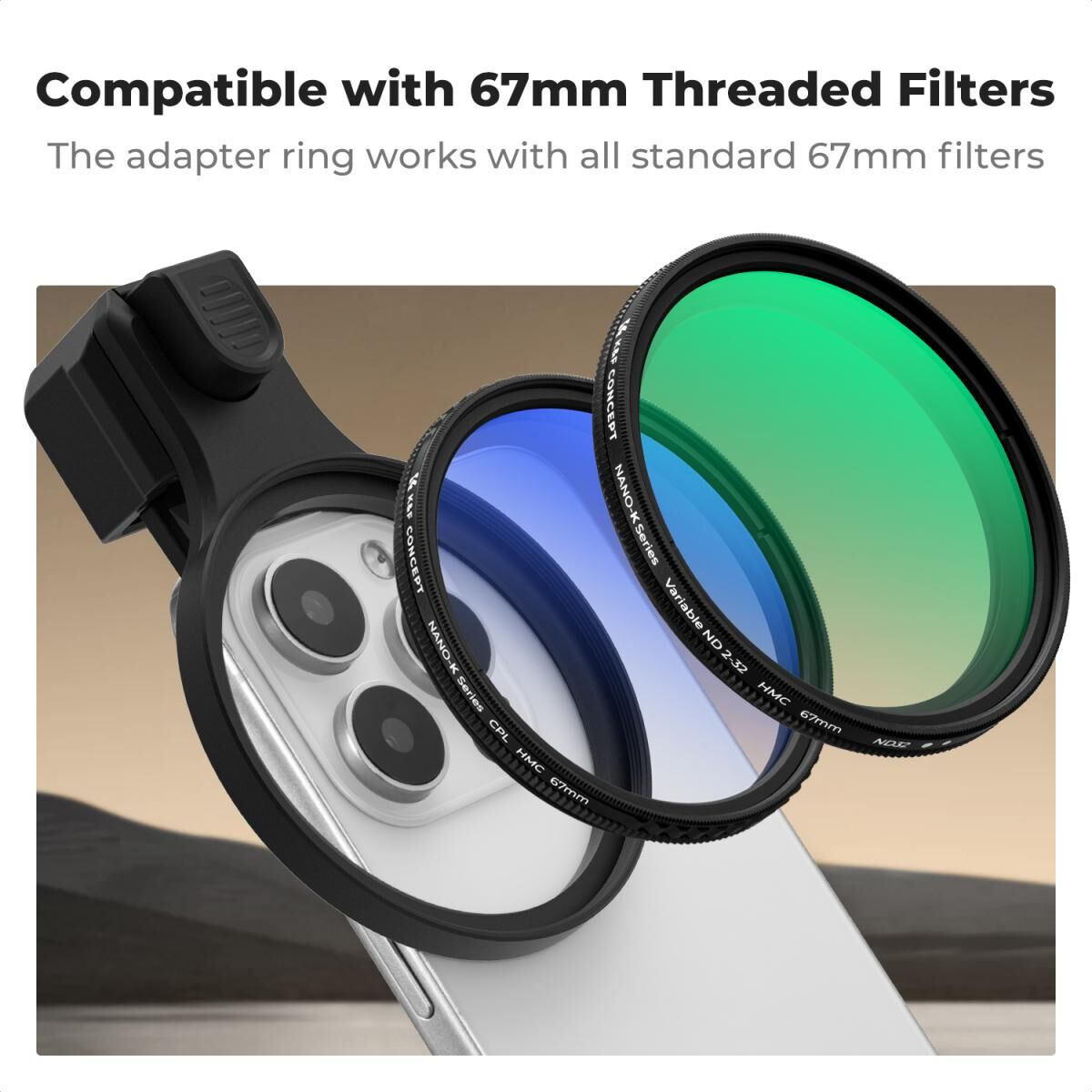 K&F Concept 67mm Geçmeli CPL Telefon Lens Filtre Kiti