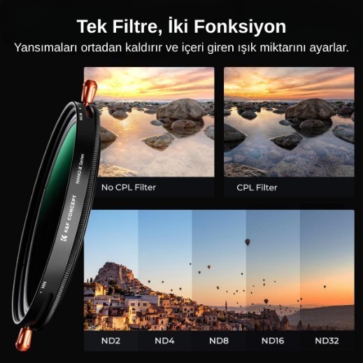 K&F Concept 77 mm ND2-32+CPL Filtre (2'si 1 Arada)