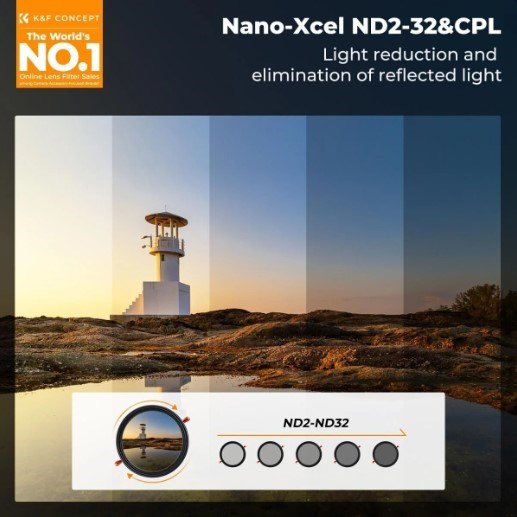 K&F Concept 82 mm ND2-32+CPL Filtre (2'si 1 Arada)