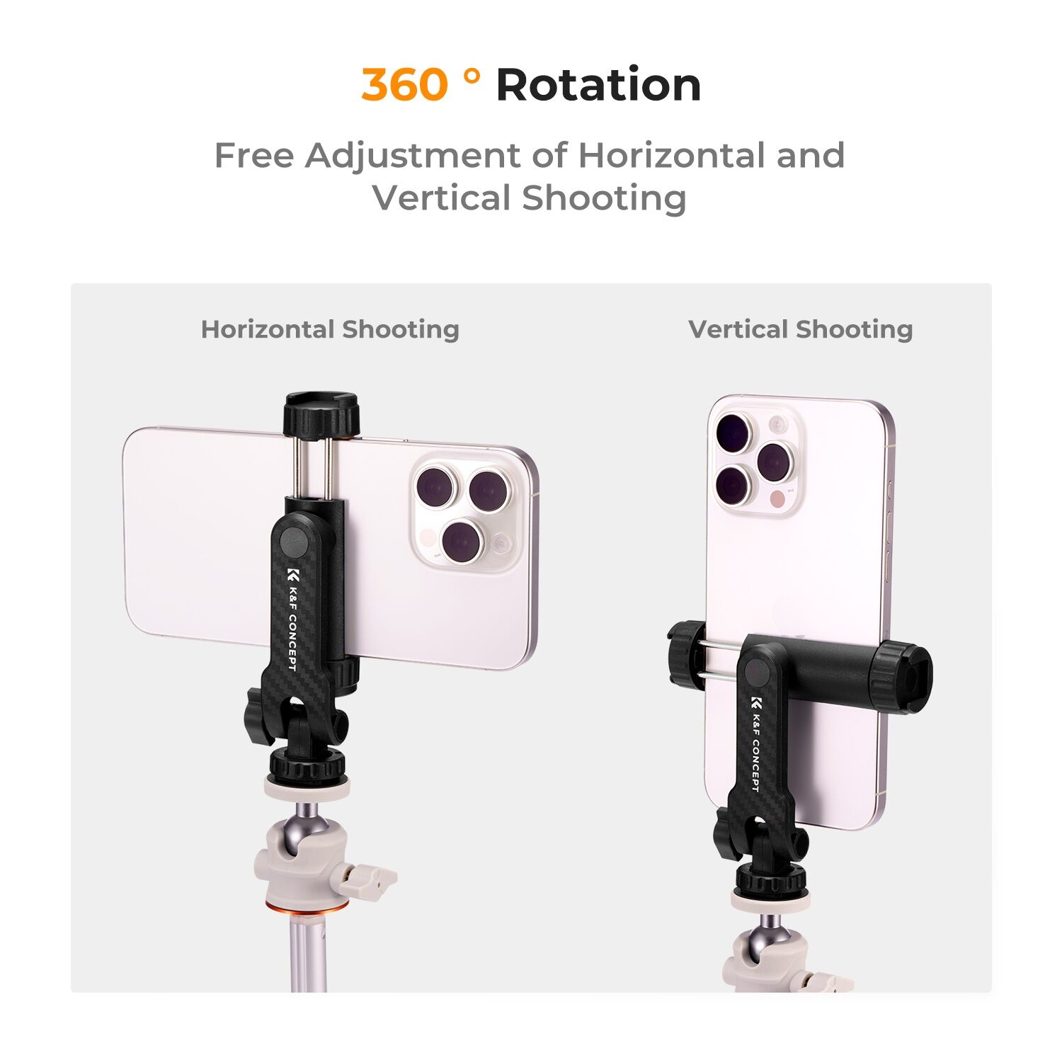K&F Concept Çift Cold Shoe Girişli 360° Dönebilen Telefon Tutucu Stand / Tripod Başlığı