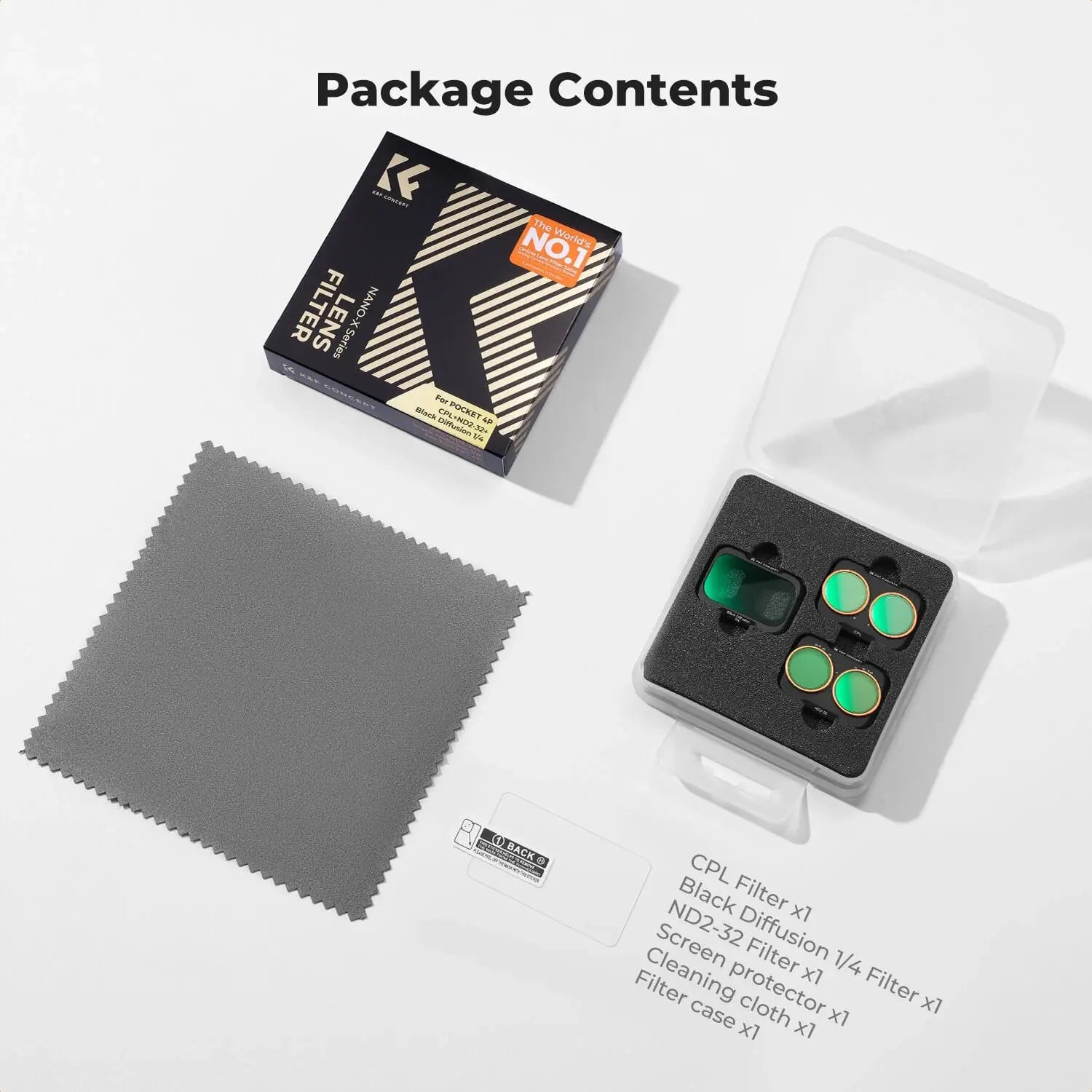 K&F Concept Dji Osmo Pocket 4P İçin 3 Parça Filtre Seti (CPL + Black Mist 1/4 + ND2-32)