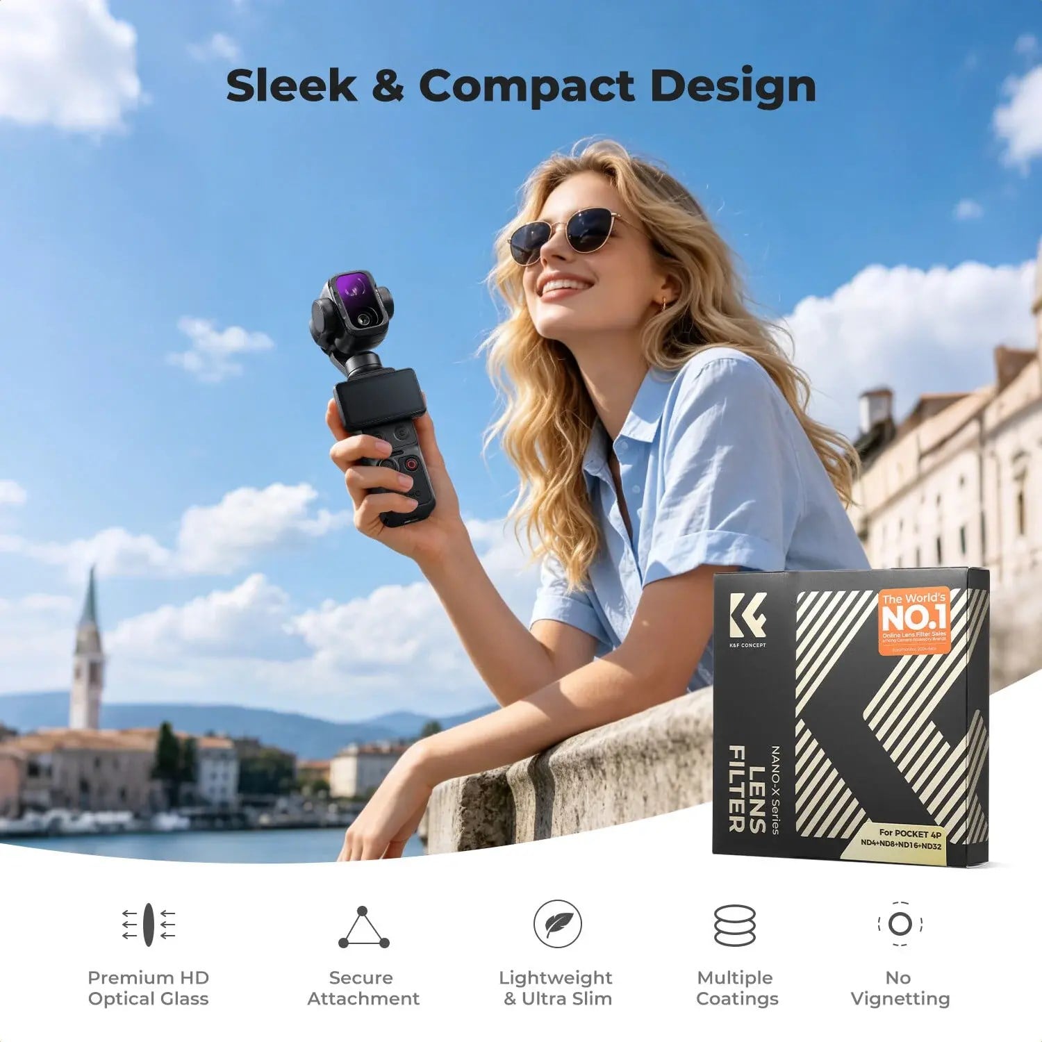 K&F Concept Dji Osmo Pocket 4P İçin 4 Parça ND Filtre Seti (ND4, ND8, ND16, ND32)