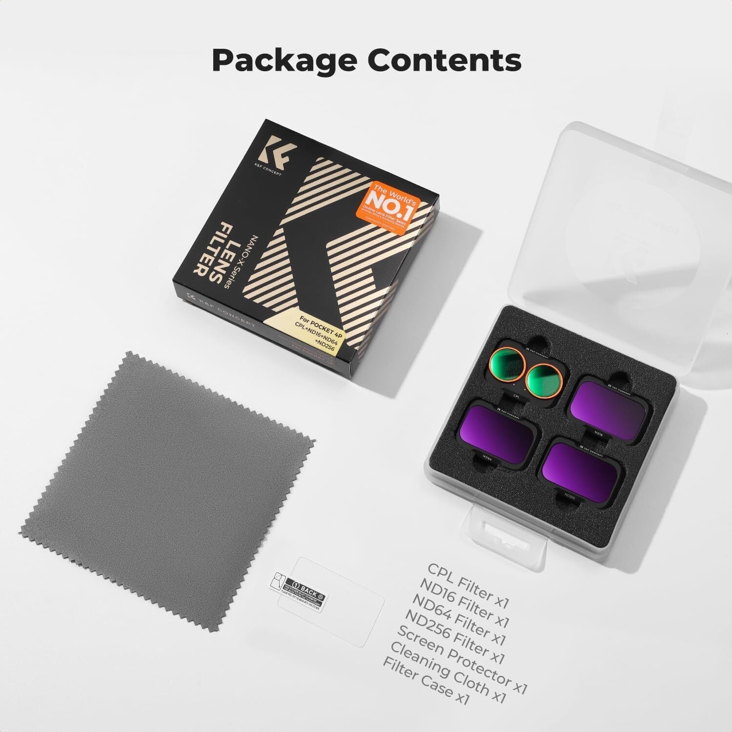 K&F Concept Dji Osmo Pocket 4P İçin 4 Parça Filtre Seti (CPL + ND16 + ND64 + ND256) – (Plastik)