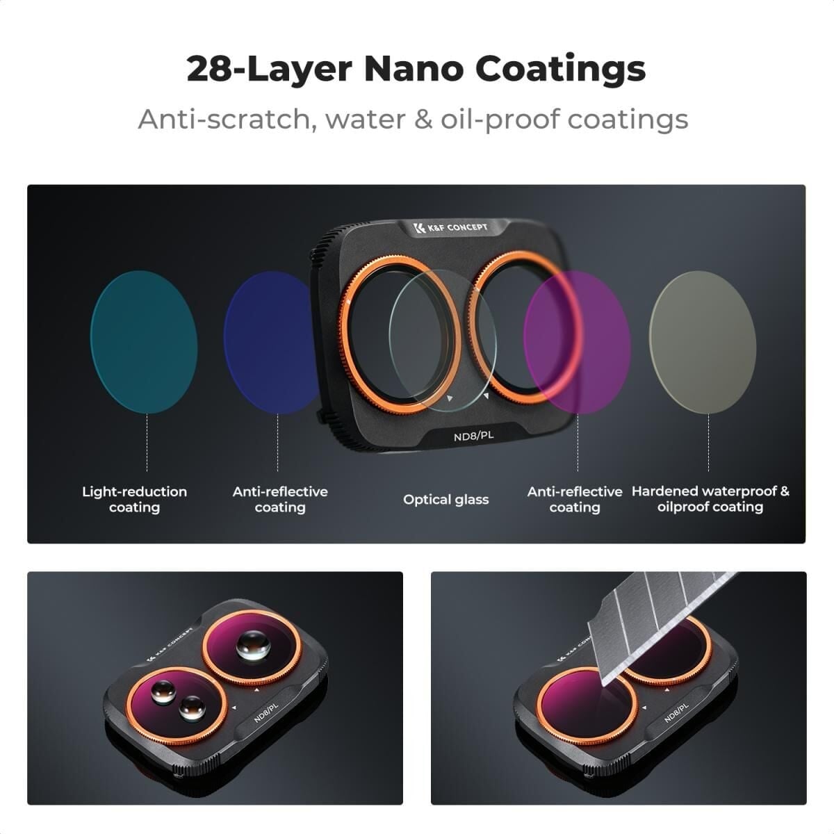 K&F Concept Dji Osmo Pocket 4P İçin 4 Parça ND/PL Filtre Seti (ND8/PL, ND16/PL, ND32/PL, ND64/PL) (Plastik)