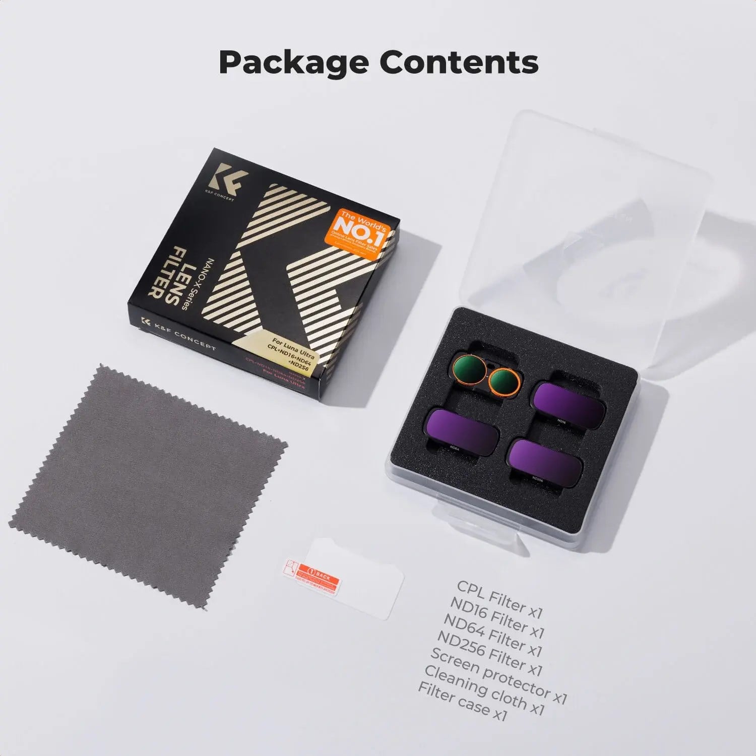 K&F Concept Insta360 Luna Ultra İçin 4 Parça Filtre Seti (CPL + ND16 + ND64 + ND256)