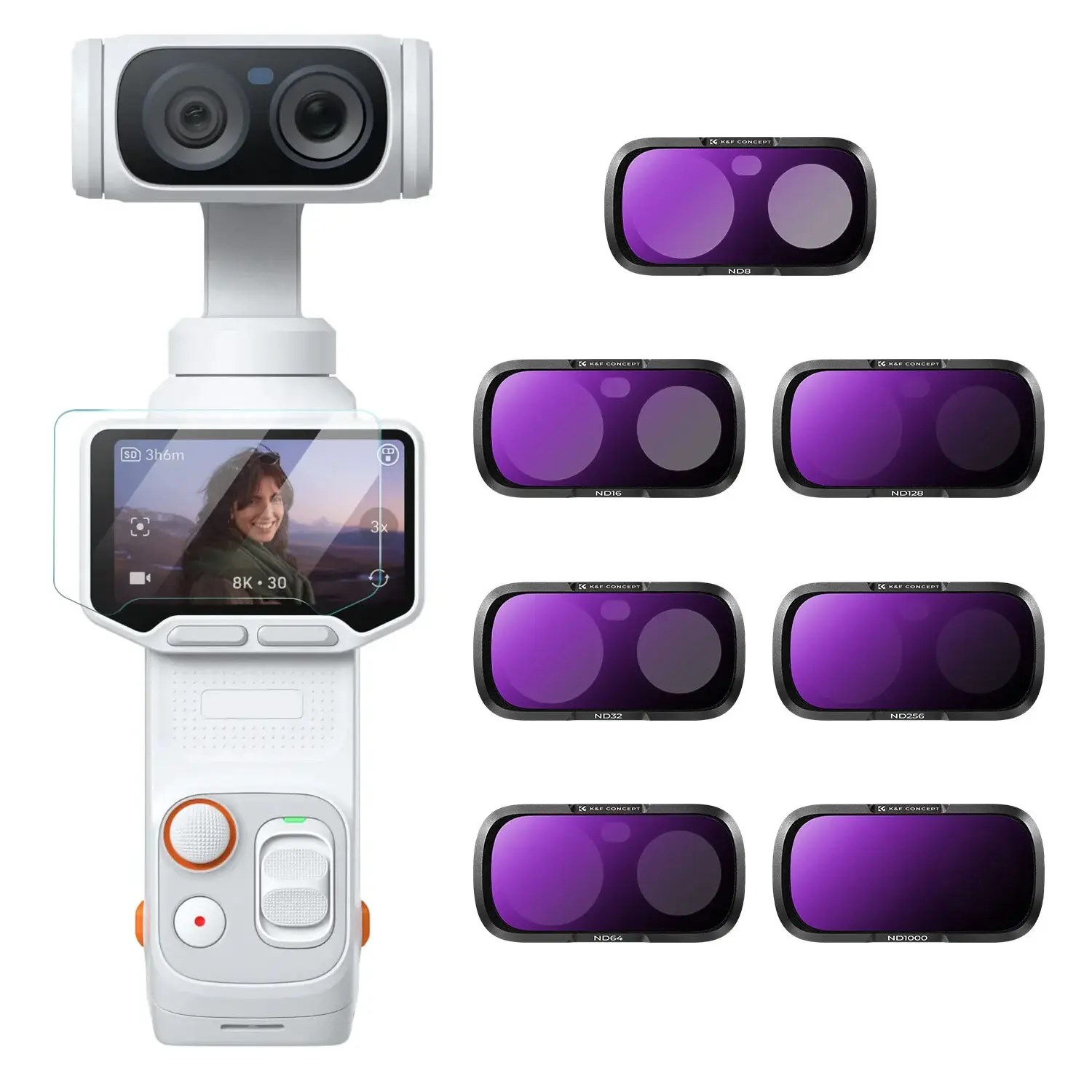 K&F Concept Insta360 Luna Ultra İçin 7 Parça ND Filtre Seti (ND8, ND16, ND32, ND64, ND128, ND256, ND1000)