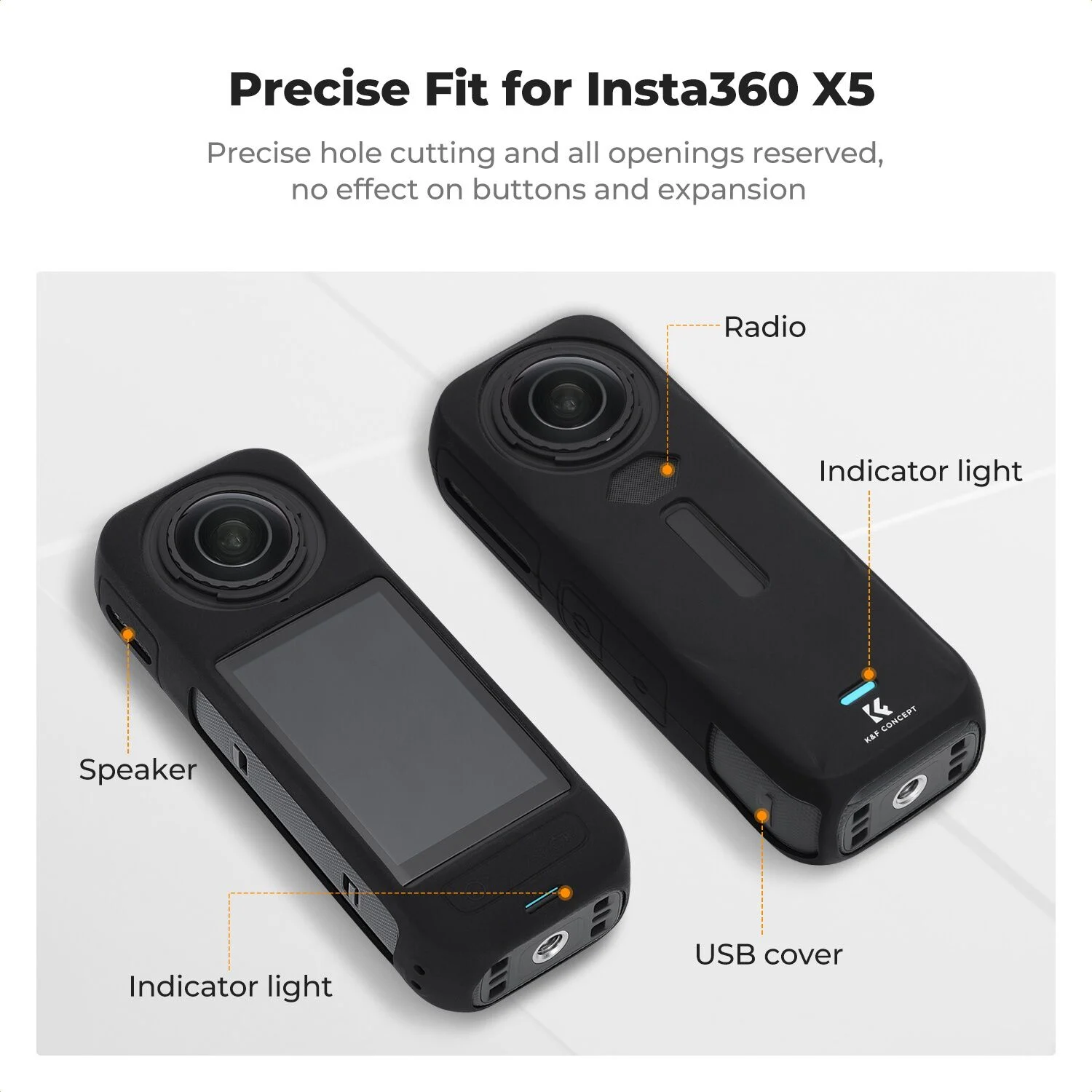 K&F Concept Insta360 X5 Uyumlu Silikon Koruma Kılıfı ve Lens Kapağı (Darbe Emici, Çizilmeye Dayanıklı)