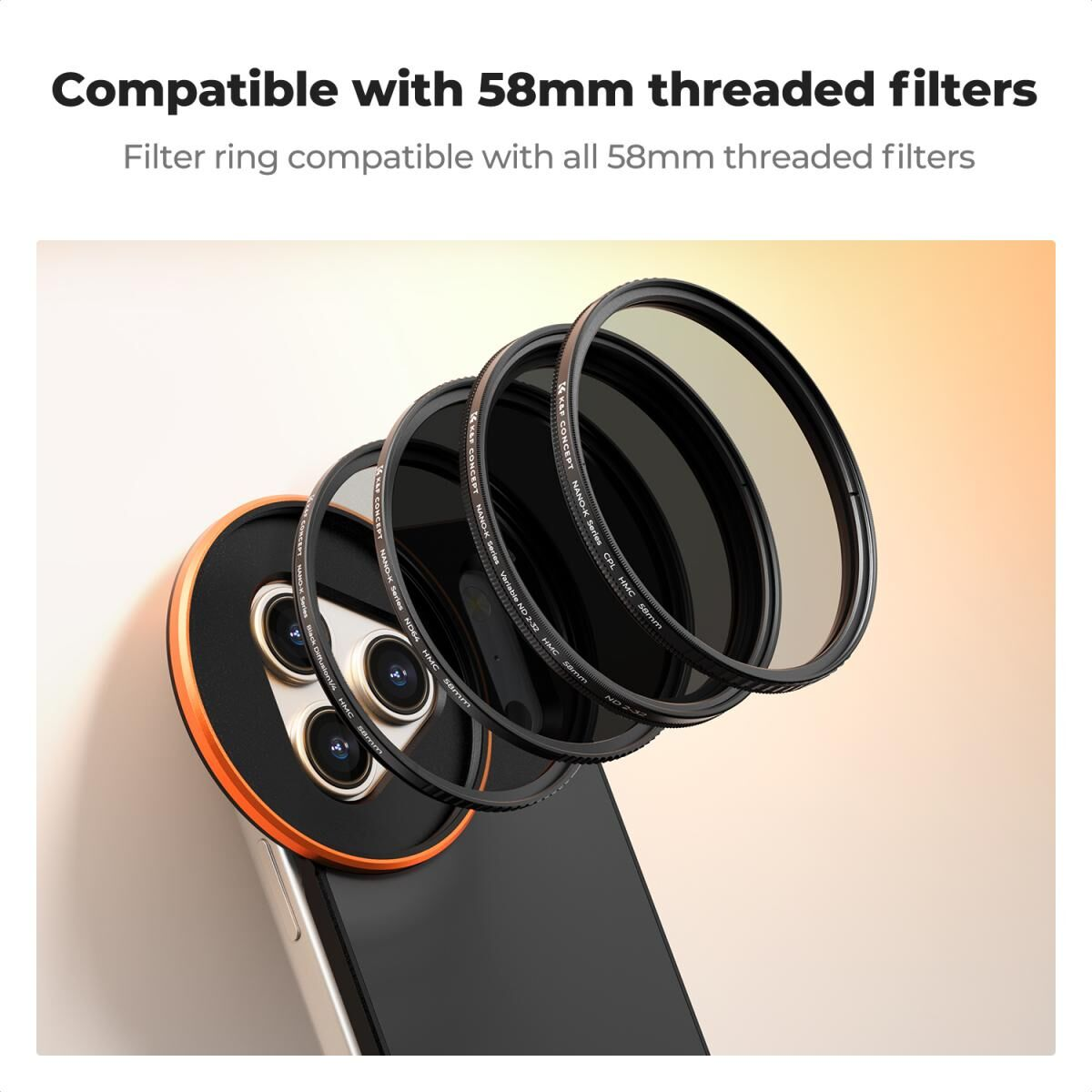K&F Concept iPhone 17 Pro Max CPL Filtre ve Filtre Montaj Adaptörü