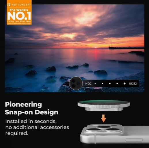 K&F Concept iPhone 17 Pro ve Pro Max için ND2-32 Filtre Silver
