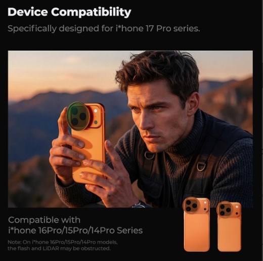 K&F Concept iPhone 17 Pro ve Pro Max için ND2-32 Filtre Black