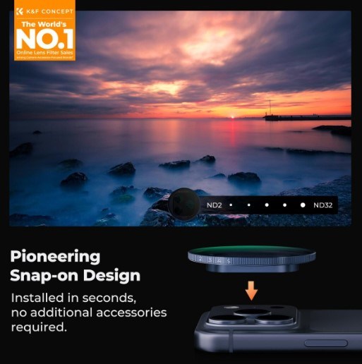 K&F Concept iPhone 17 Pro ve Pro Max için ND2-32 Filtre Blue