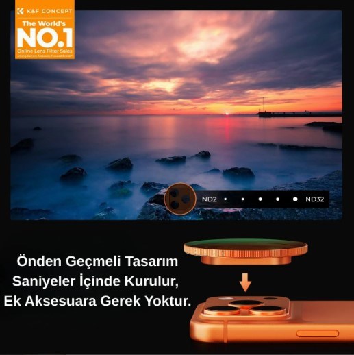 K&F Concept iPhone 17 Pro ve Pro Max için ND2-32 Filtre Orange