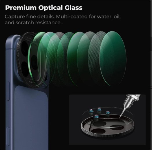 K&F Concept iPhone 17 Pro ve Pro Max için ND2-32 Filtre Black