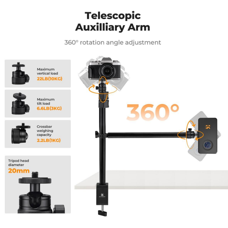 K&F Concept Kamera ve Telefon Masaüstü Montaj Standı