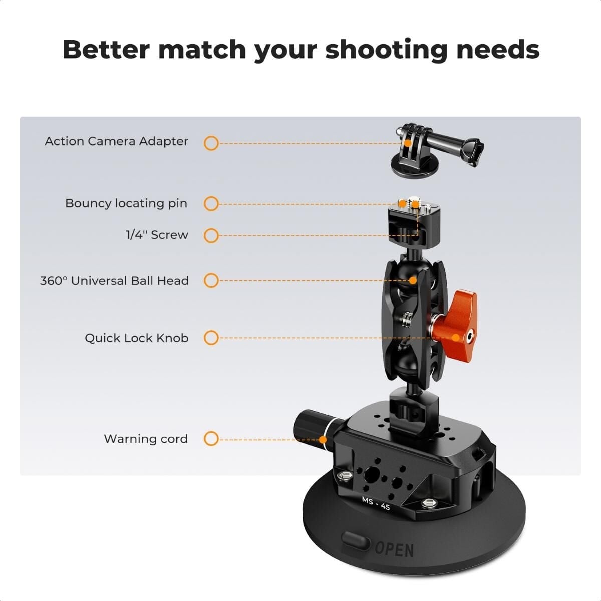 K&F Concept KF31.100 4,5'' Kamera Vantuzu  Sihirli Kol Cep Telefonu Kelepçesi ve GoPro Adaptör ile