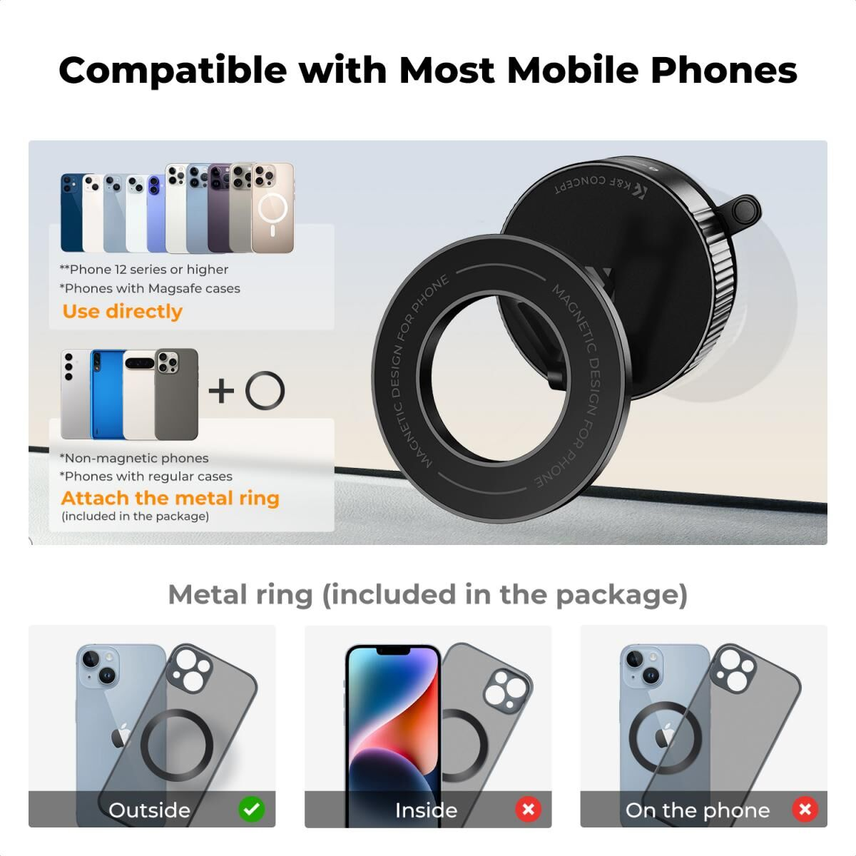 K&F Concept MagSafe Uyumlu Manyetik Araç Telefon Tutucu