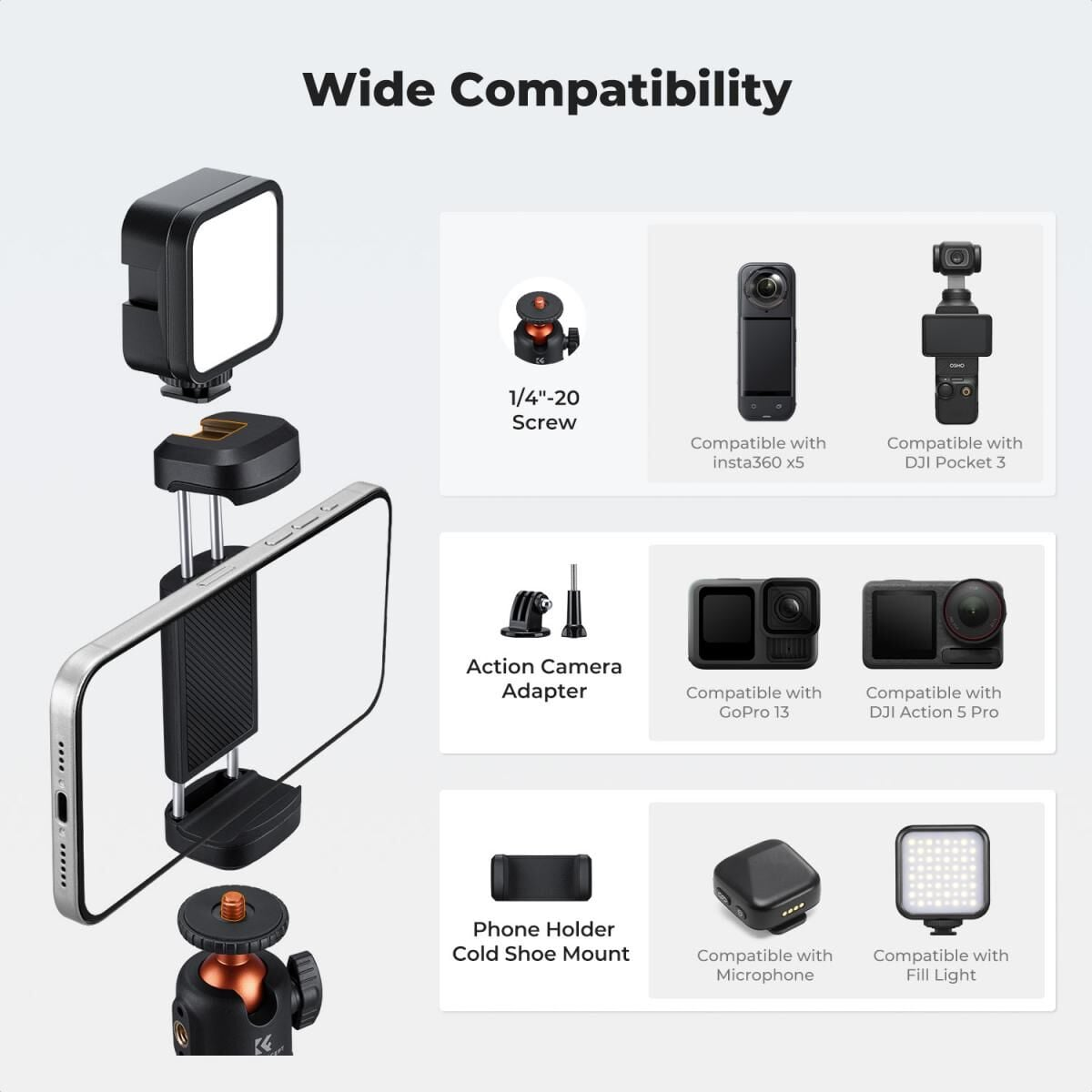K&F Concept Mini Selfie Çubuğu & Tripod (65cm)