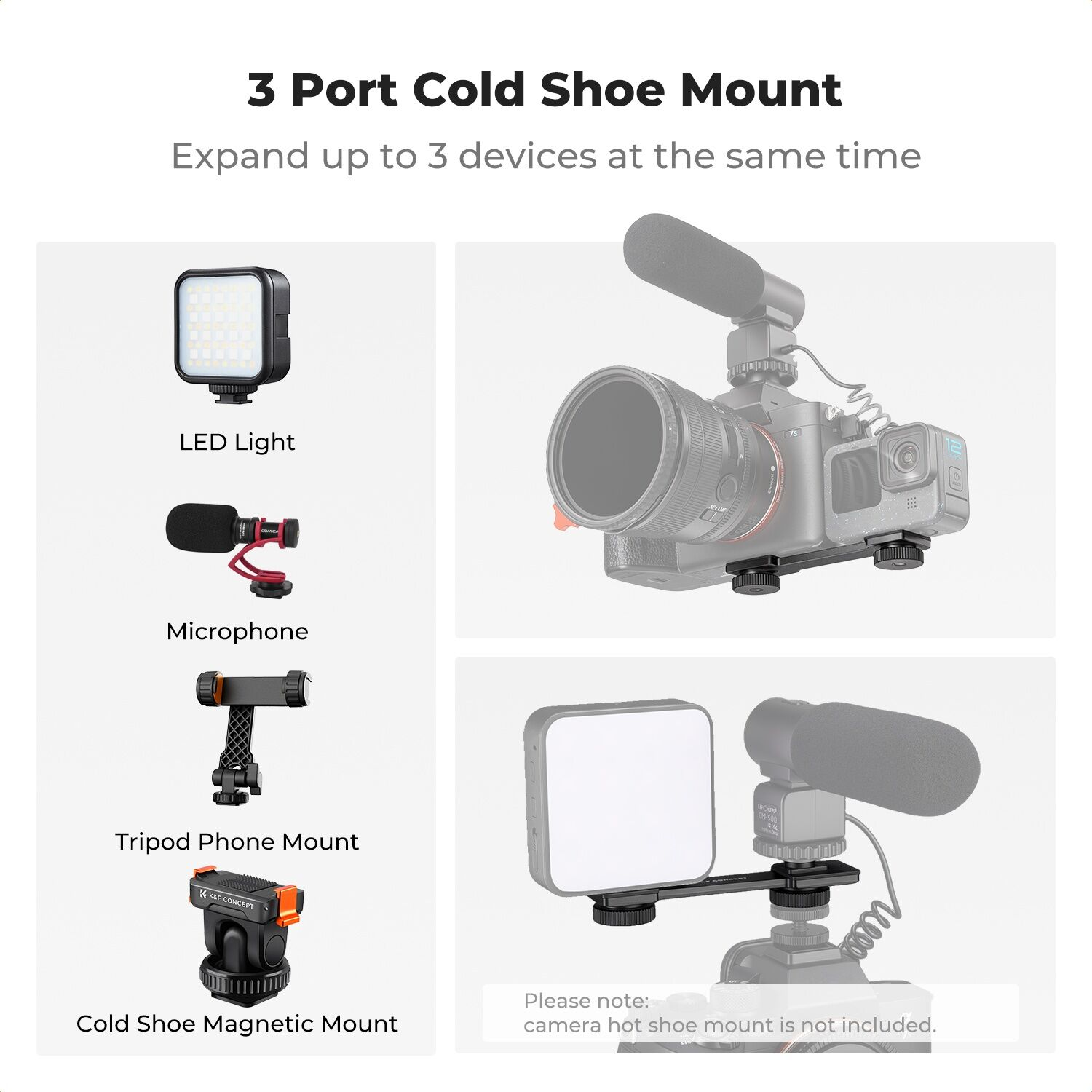 K&F Concept MS-76 Cold Shoe Uzatma Braketi / Flaş Kızağı Çoklayıcı Aparat