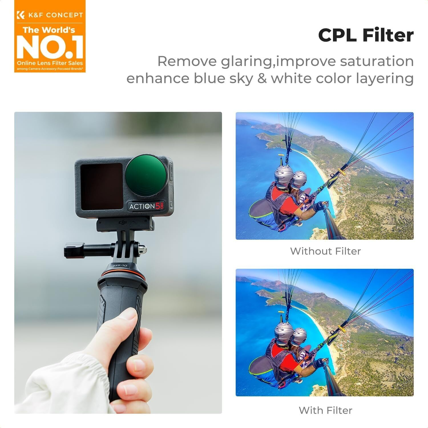 K&F Concept Osmo Action 5 Pro 6'lı Filtre Seti (CPL + ND8-ND256)