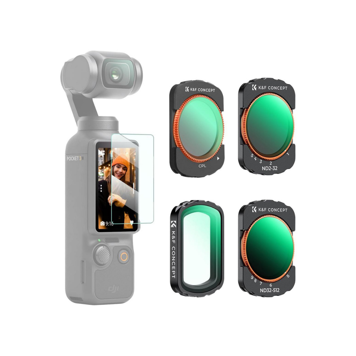 K&F Concept Osmo Pocket 4 için Filtre Seti (UV/CPL/ND2-32 ND32-512)