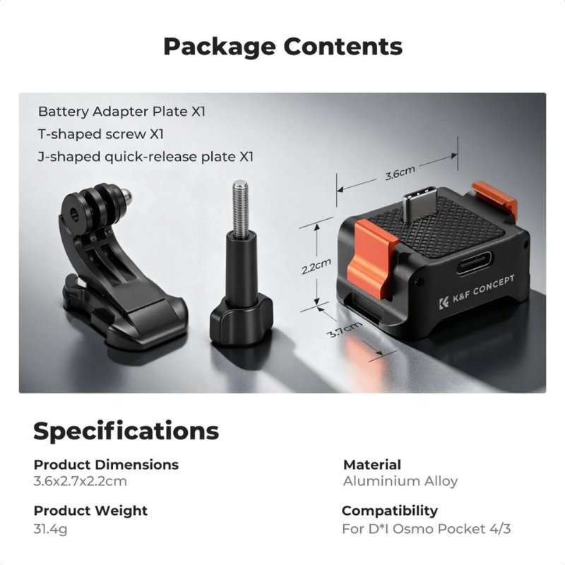 K&F Concept Osmo Pocket 4 için Şarj Soketli Stand