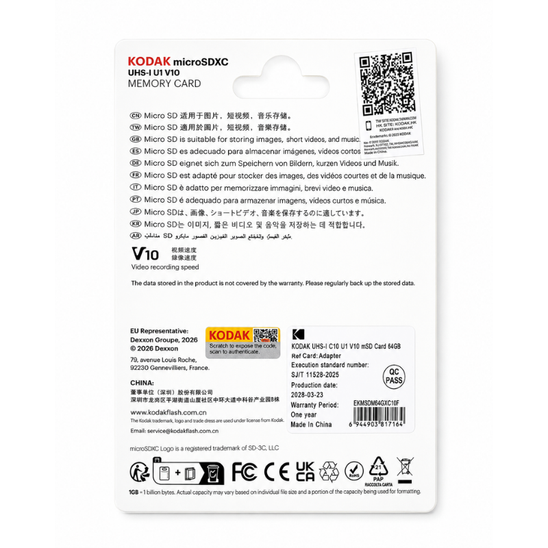 KODAK 64GB UHS-I C10 U1 V10 Micro SD Kart + Adaptör (Kırmızı)