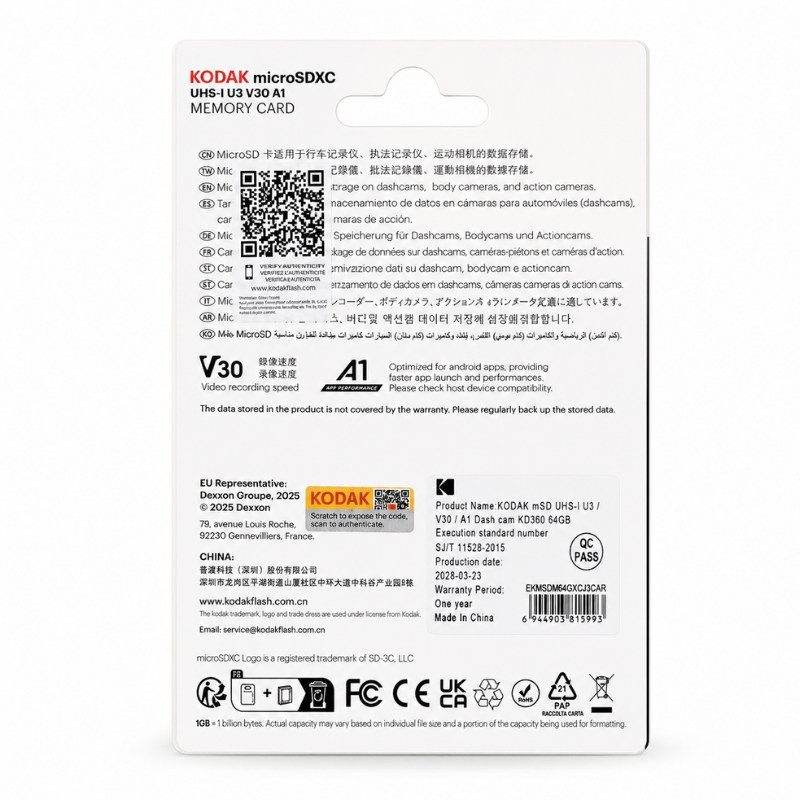 Kodak 64GB UHS-I U3/V30/A1 Araç Kamerası İçin Micro SD Kart KD360 
