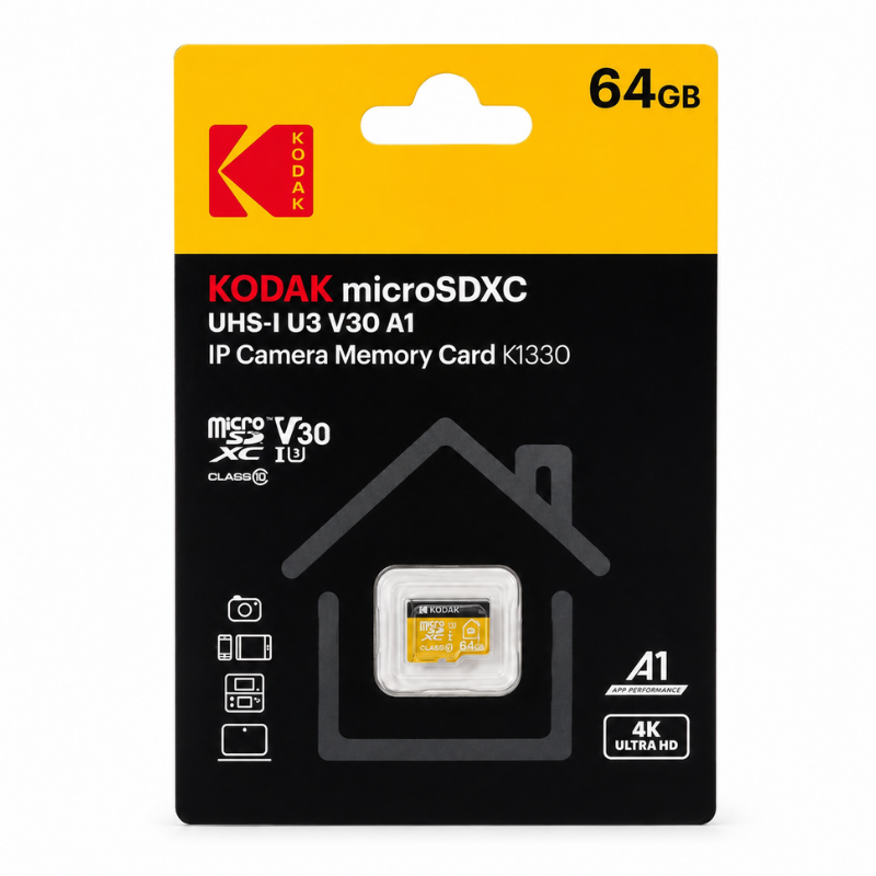 Kodak 64GB UHS-I U3/V30/A1 Güvenlik Kamerası İçin Micro SD Kart KI330