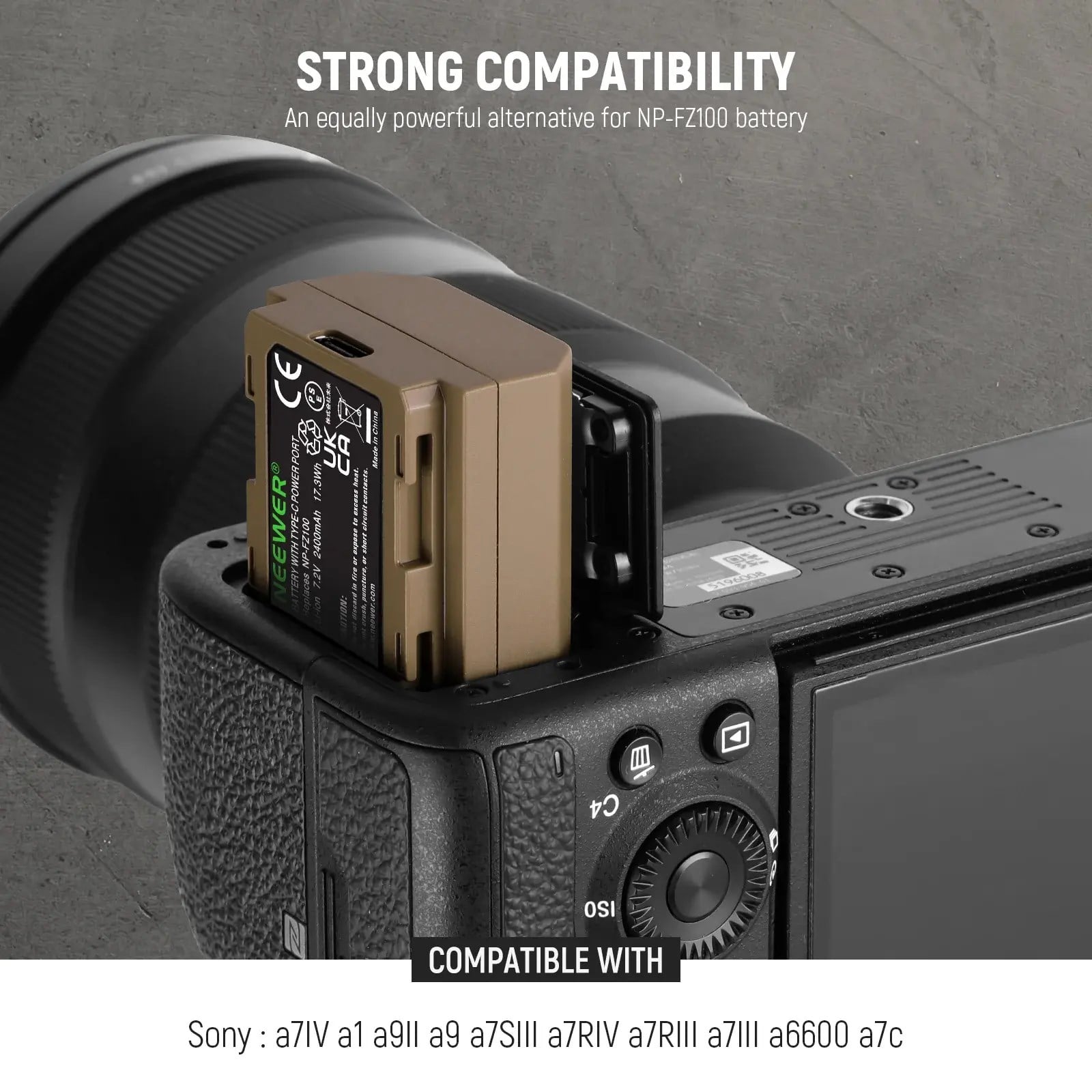 Neewer 2400mAh NP-FZ100 Yedek Batarya (Sony Uyumlu)