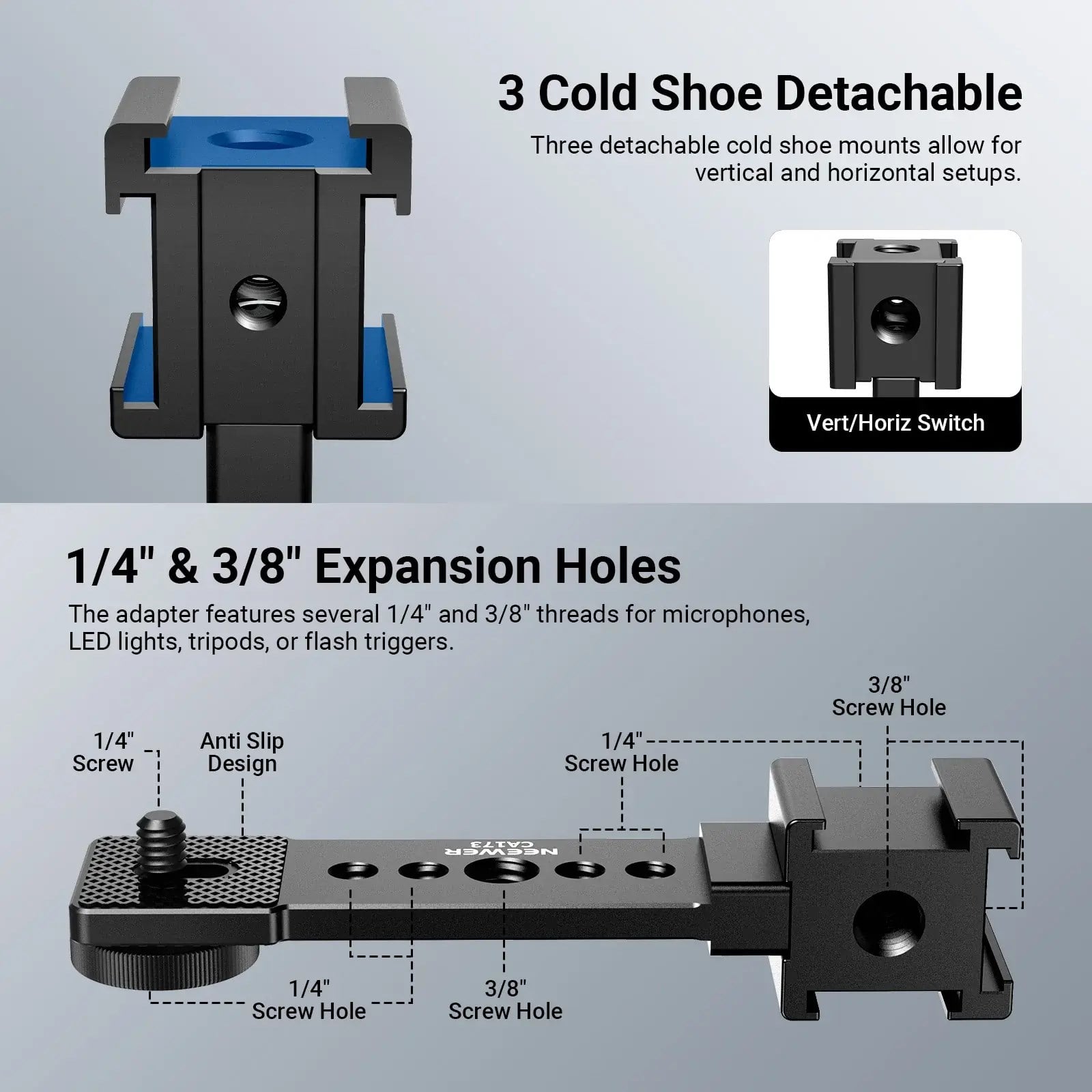 NEEWER CA173 Üçlü Cold Shoe Montaj Plakası