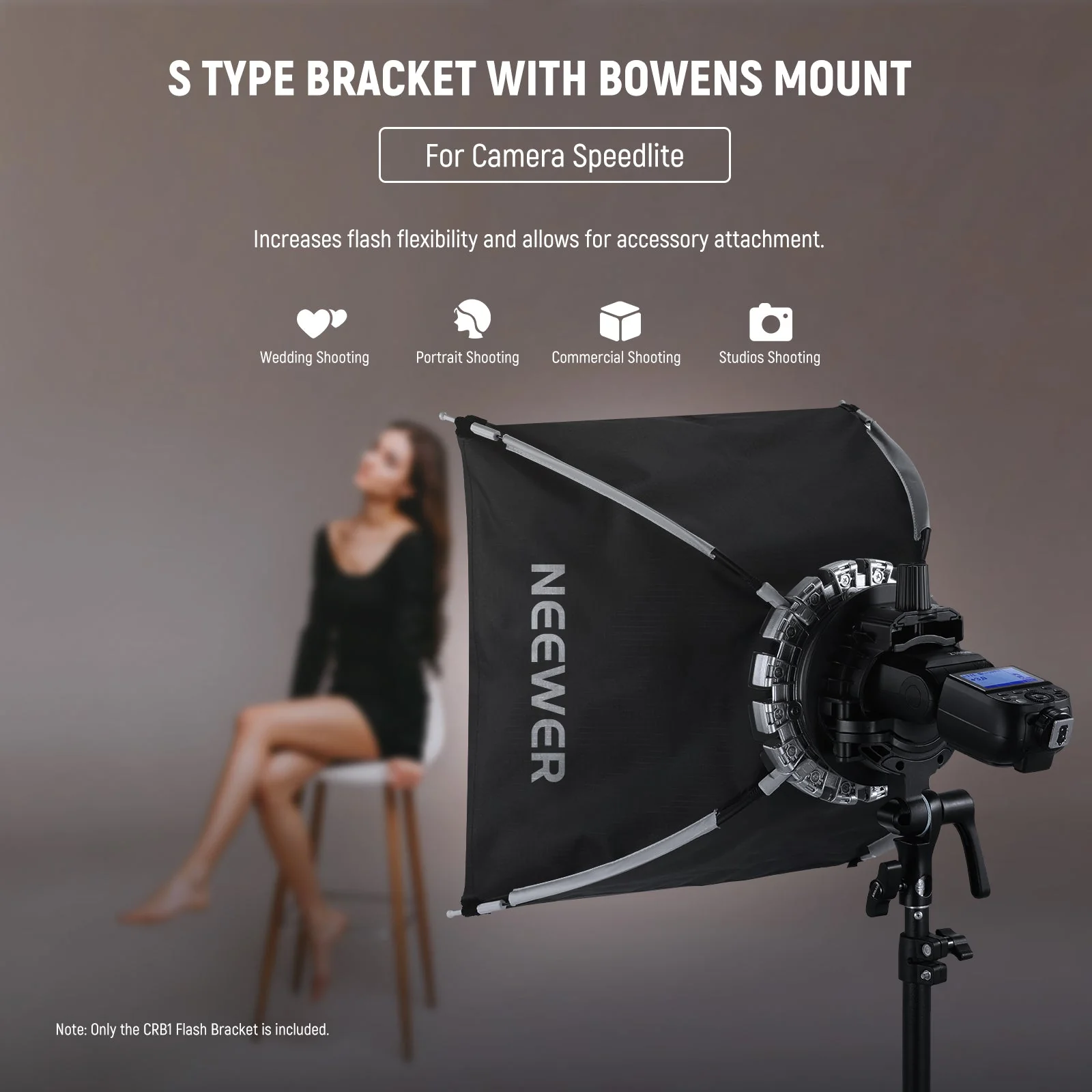 NEEWER CRB1 S Tipi Bowens Montaj Braketi Tutucu Yuvarlak Kare Kafa Flaş için