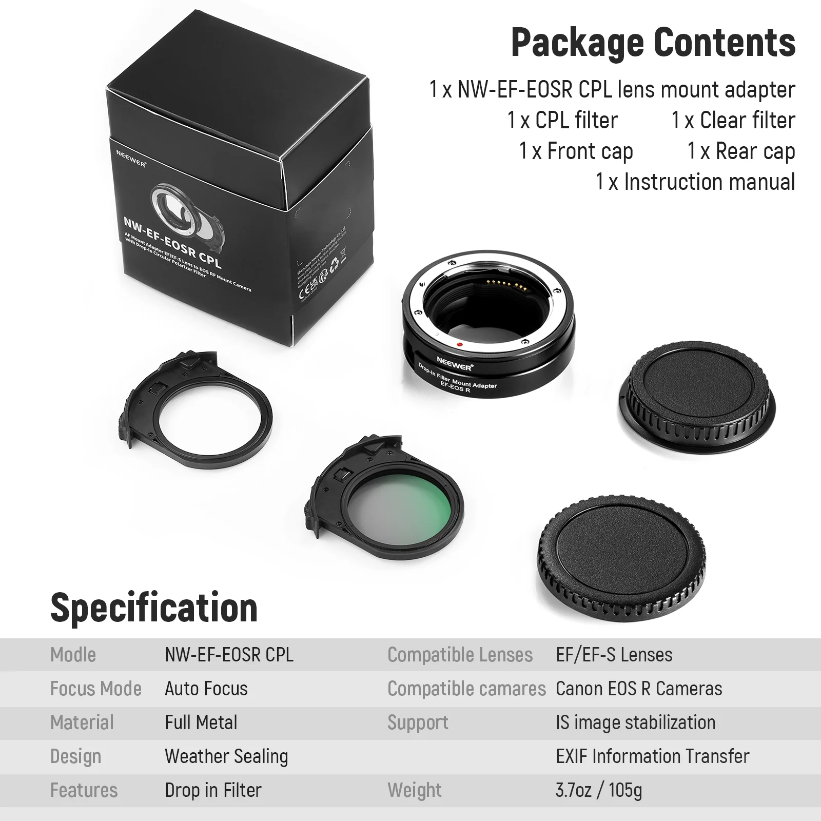 Neewer EF-EOSR CANON EF - RF AF Lens Adaptörü