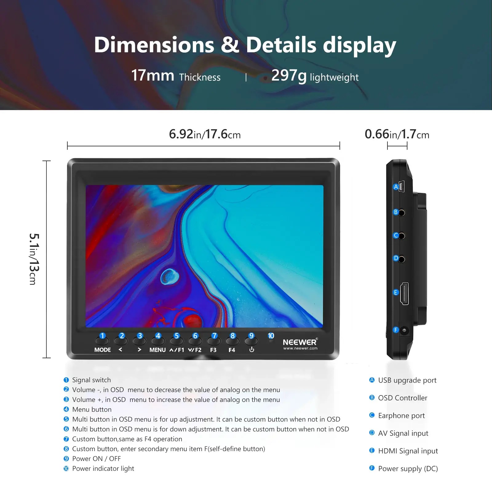 Neewer F100 7'' HD IPS 4K HDMI Kamera Saha Monitörü