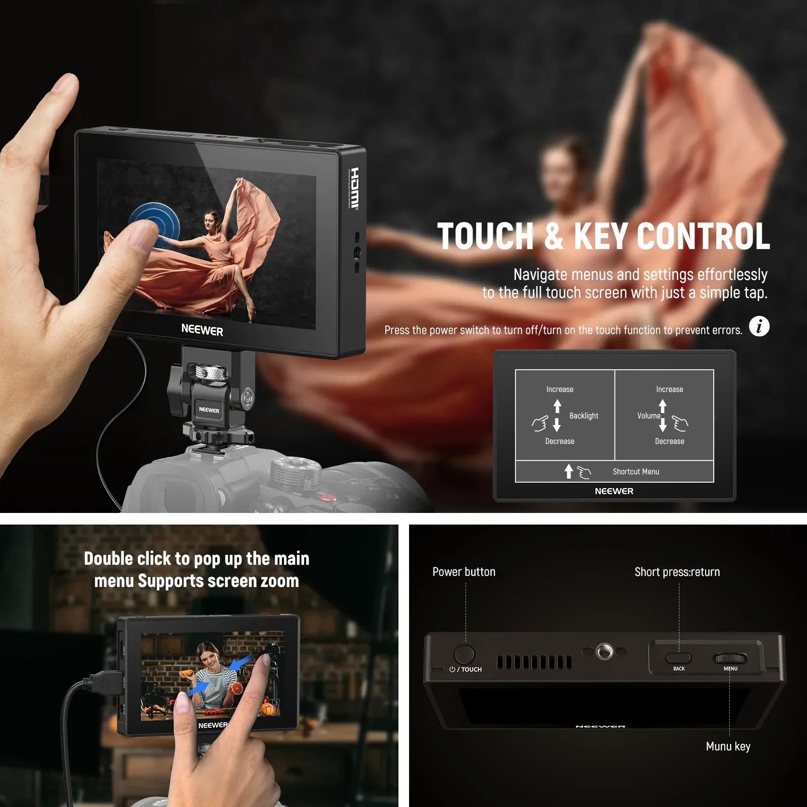 Neewer F500 Pro 5.5'' 2000 Nits 4K HDMI Dokunmatik Kamera Monitörü