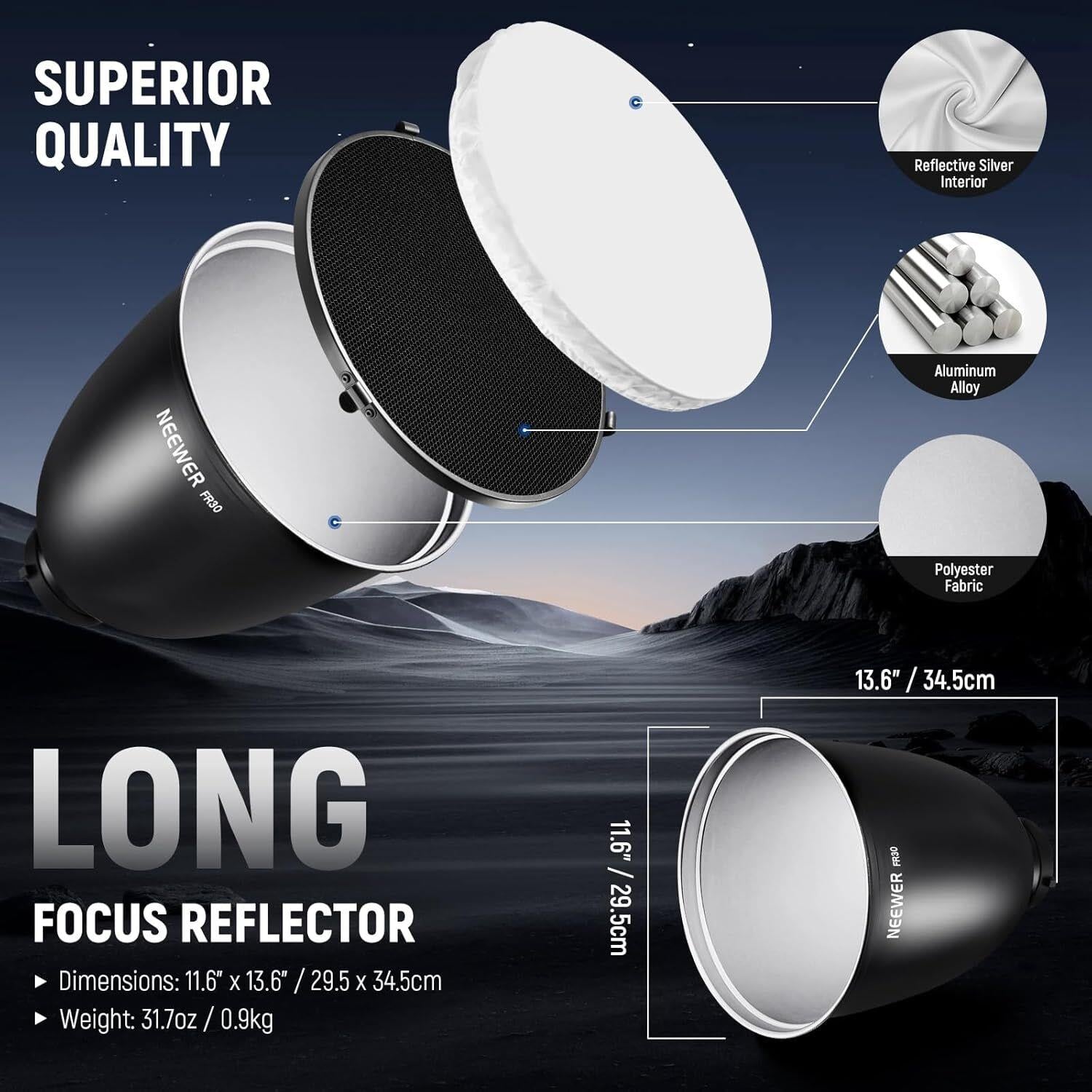 NEEWER FR30 11.6''/29.5cm Deep Focus Reflektör ve Petek Seti