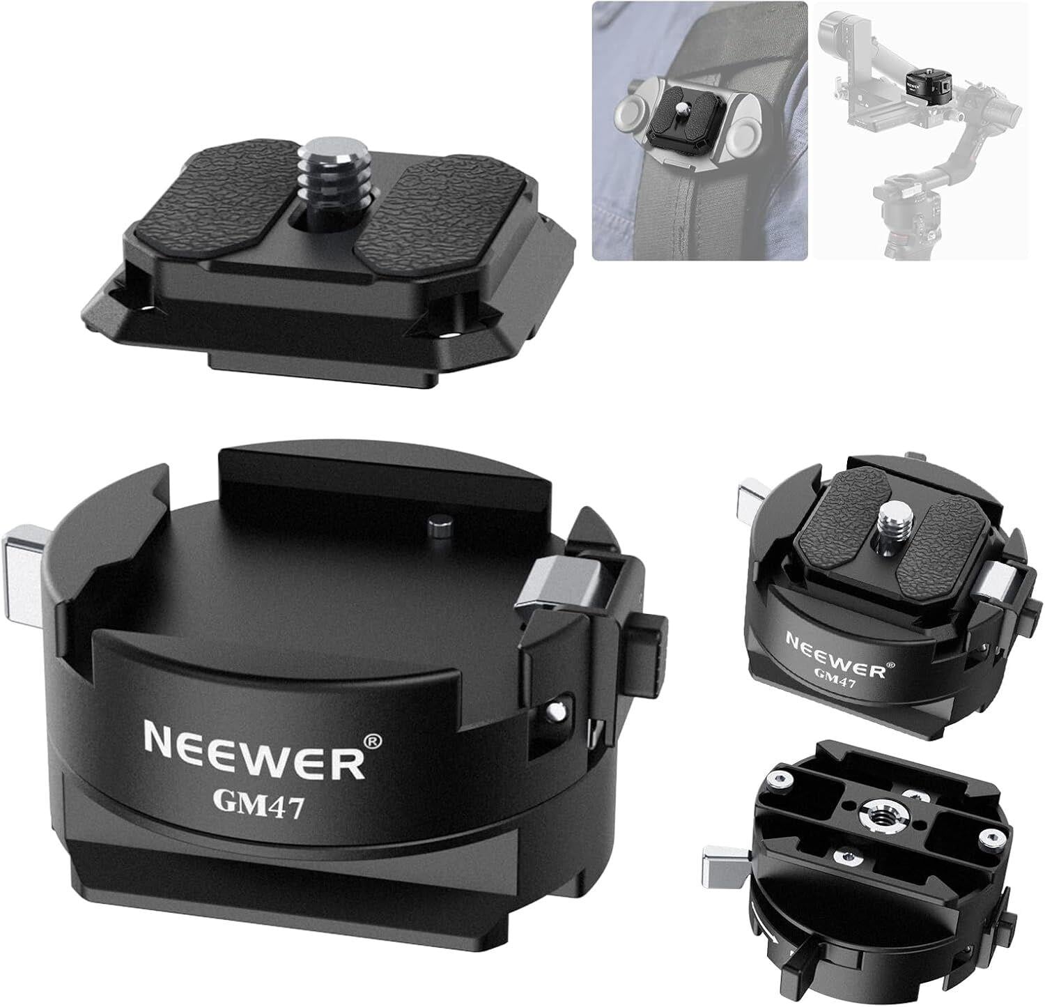 NEEWER GM47 Kamera Quick Release Plate Kiti (Ronin RS & PD Capture Uyumlu, Otomatik Kilit)