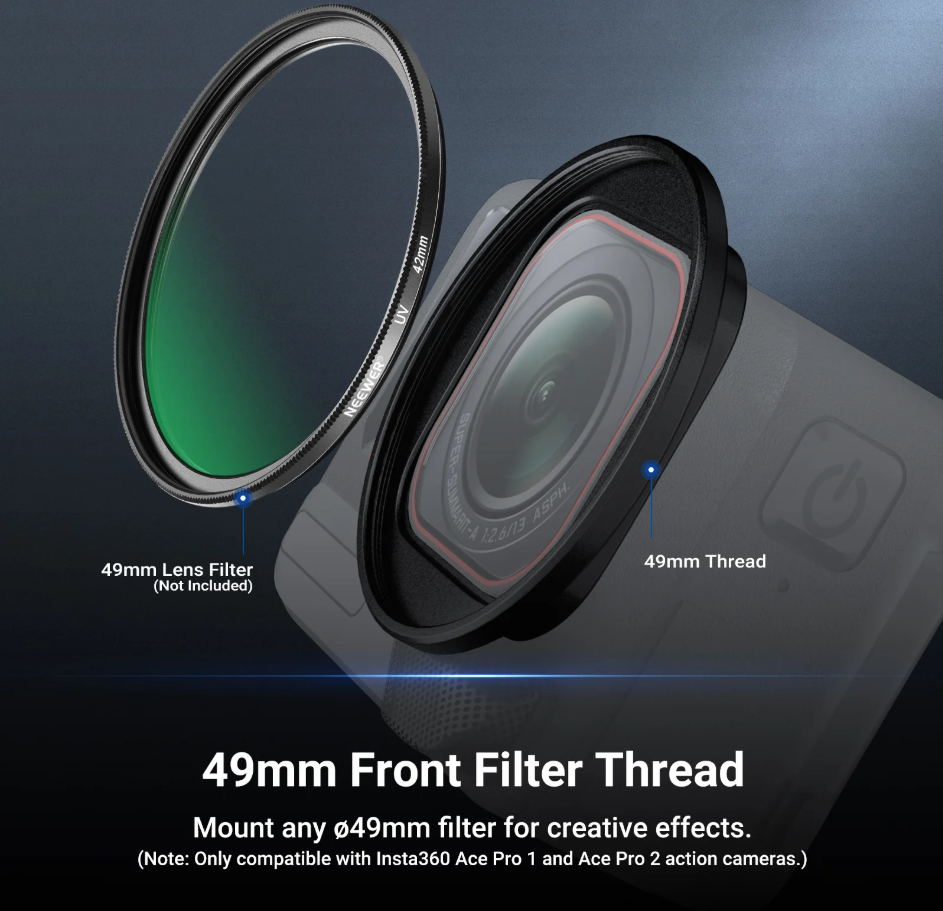 Neewer Insta360 Ace pro 1/2 Uyumlu 49mm Filtre Adaptör ve Lens Kapağı