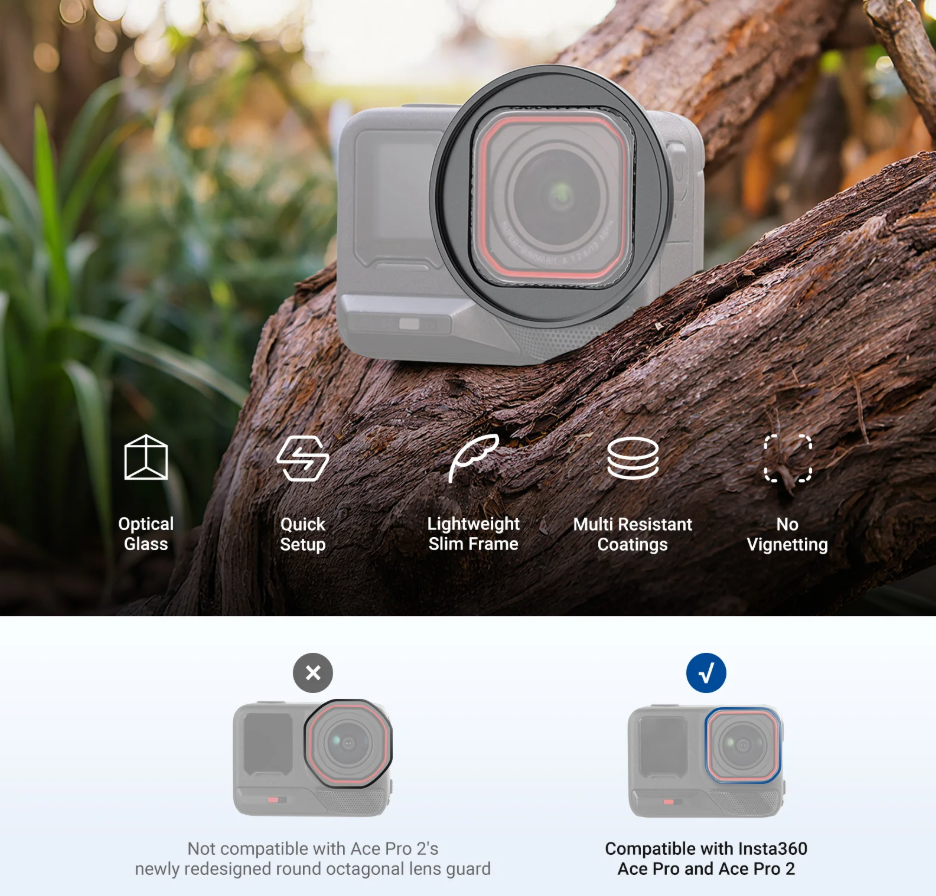 Neewer Insta360 Ace pro 1/2 Uyumlu 49mm Filtre Adaptör ve Lens Kapağı