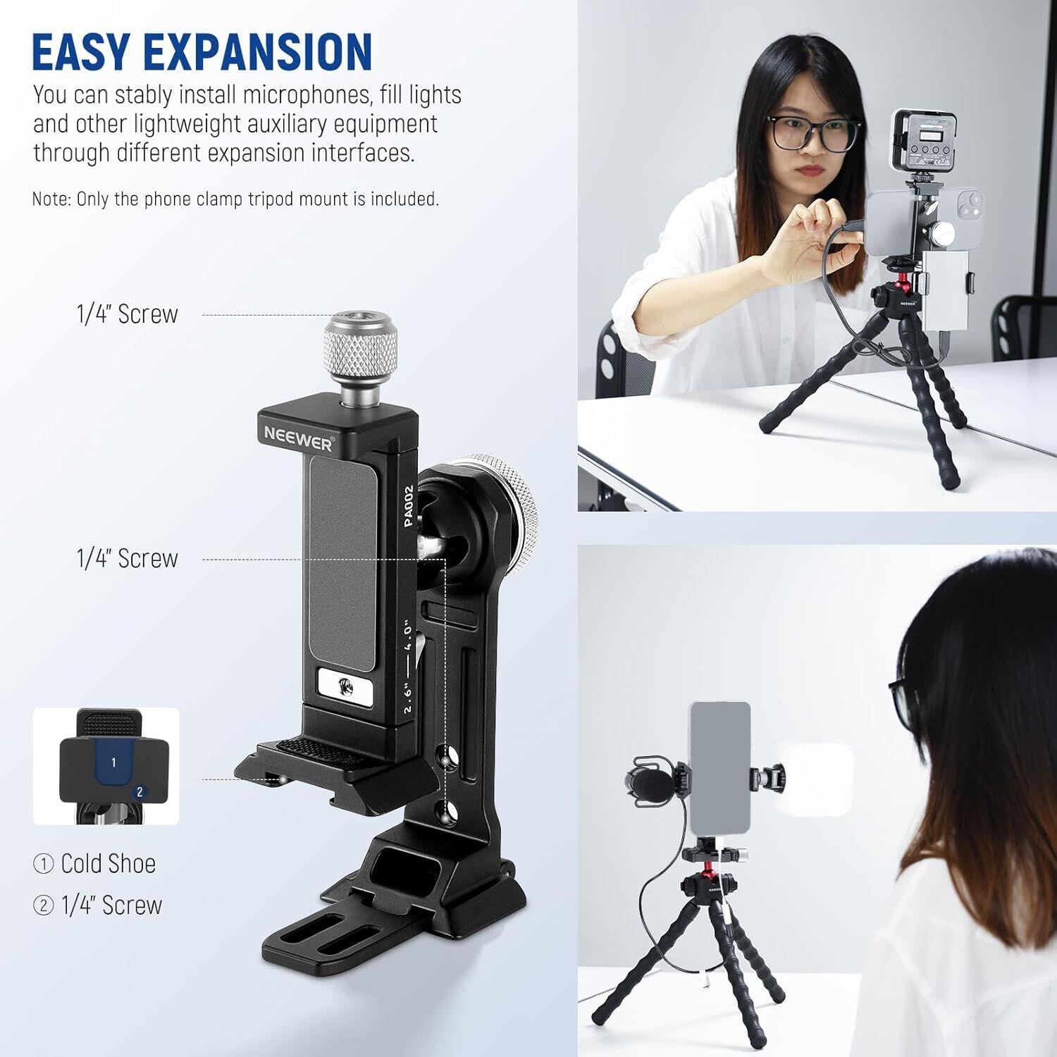 NEEWER PA002 Alüminyum Alaşımlı Döndürülebilir Akıllı Telefon Tripod Adaptörü