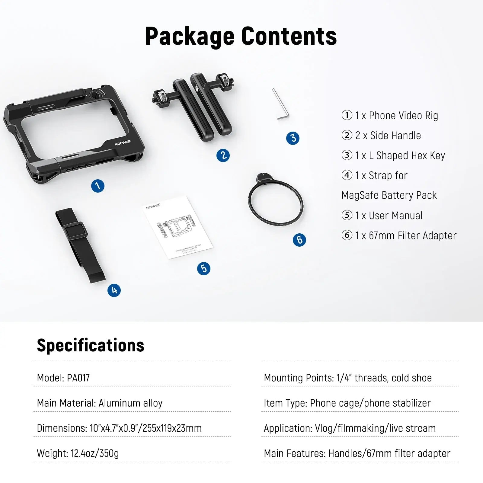 Neewer PA017 Telefon Kafesi & 67mm Filtre adaptörlü